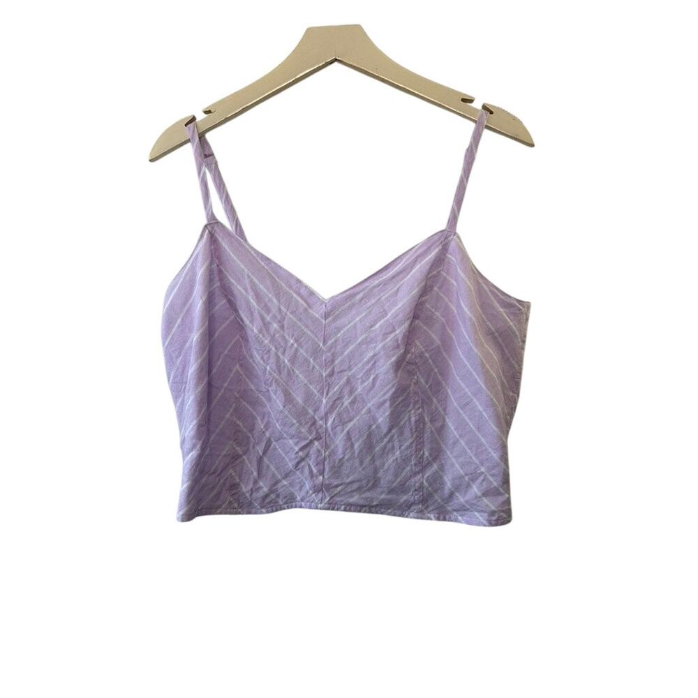 Lane Bryant Purple Chevron & Stripe Fitted Crop Cami Linen Blend Tank Womens 14